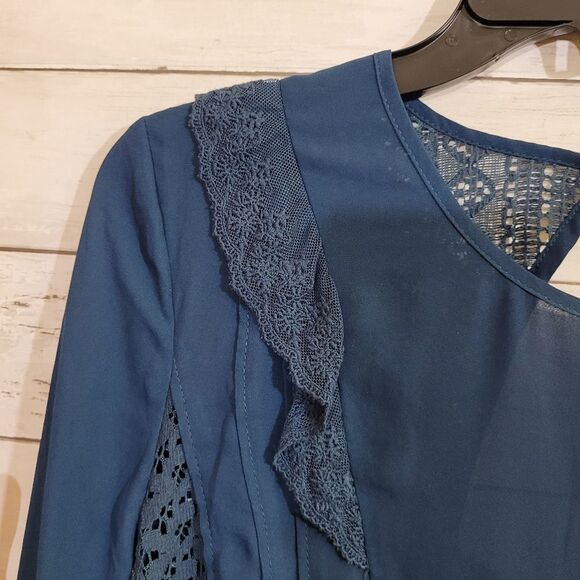 Band of Gypsies Cottagecore Prairie Peasant Festival Boho Semi Sheer Lace Top S - Picture 7 of 12